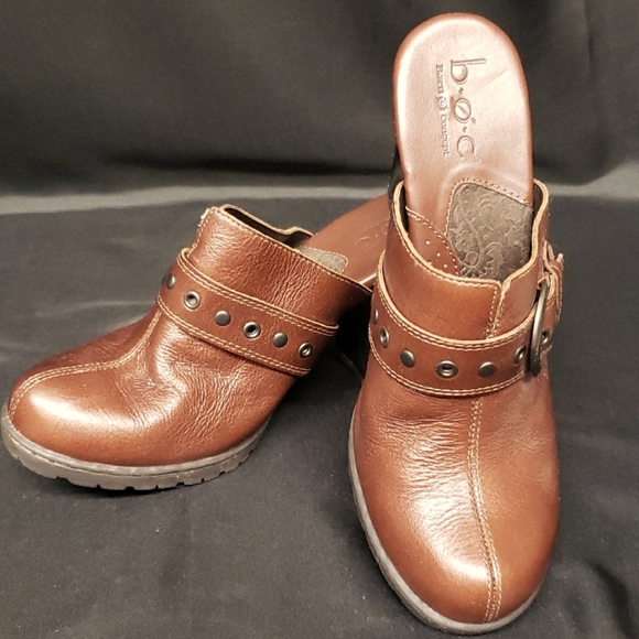 Born concept BOC Shoes - Born Concept BOC Brown Leather Chunky Heel Mules with Buckle Detail, 7